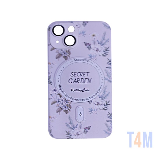 Capa Magnetic com Desenho De Flores para Apple iPhone 14 Branco